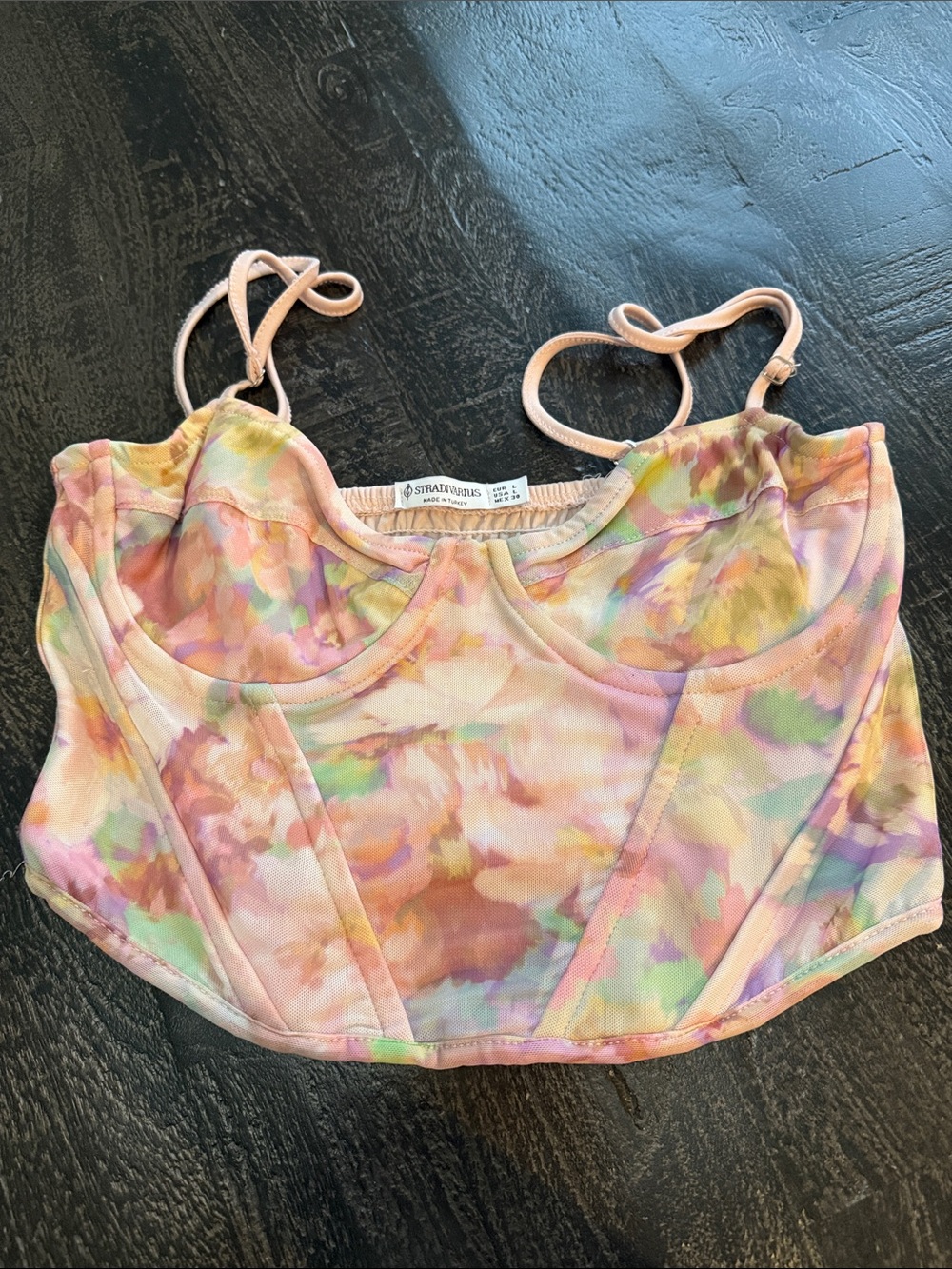 stradivarius Pastel Tie-Dye Bustier Crop Top in Pink, Yellow, Lavender